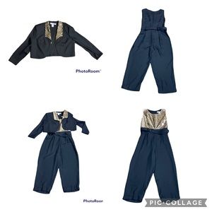 Vintage Lavender sleeveless black and gold wide leg jumpsuit & cropped j…